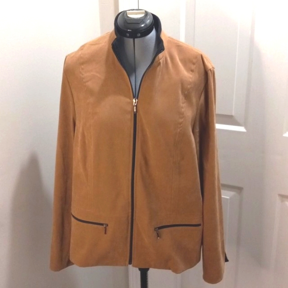 J M Collection Ultra Suede Tan Jacket Size 14 - Picture 1 of 5
